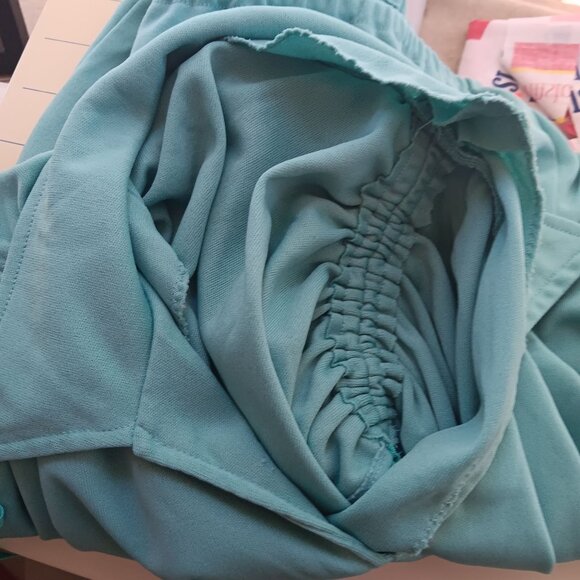 1OF1 Medium Vintage Aqua Blue Collared Blouse Ruched Sleeves Ribbon Tie HANDMADE - Picture 6 of 6